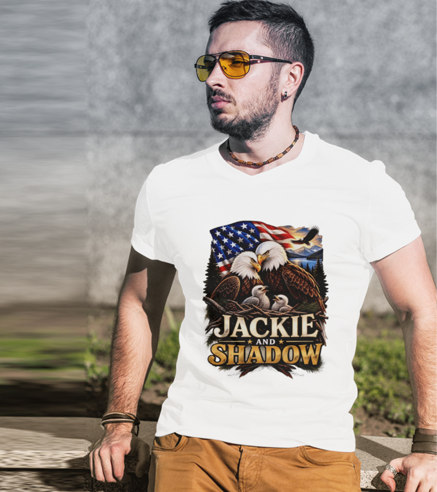 Jackie And Shadow Bald Eagles With American Flag T-Shirt