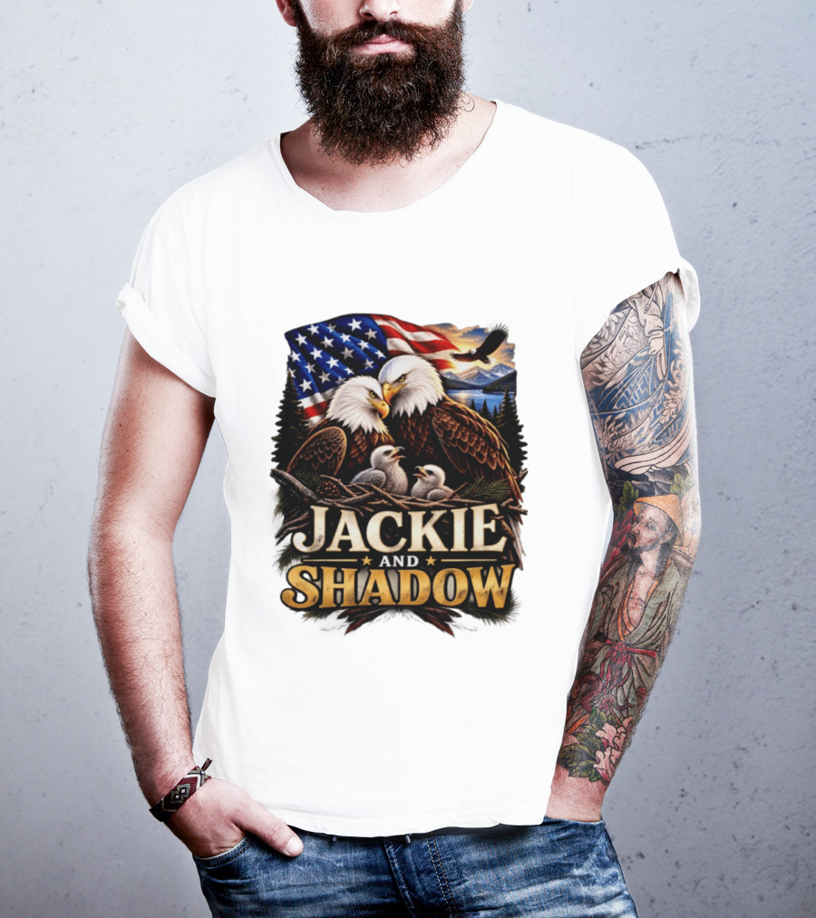 Jackie And Shadow Bald Eagles With American Flag T-Shirt