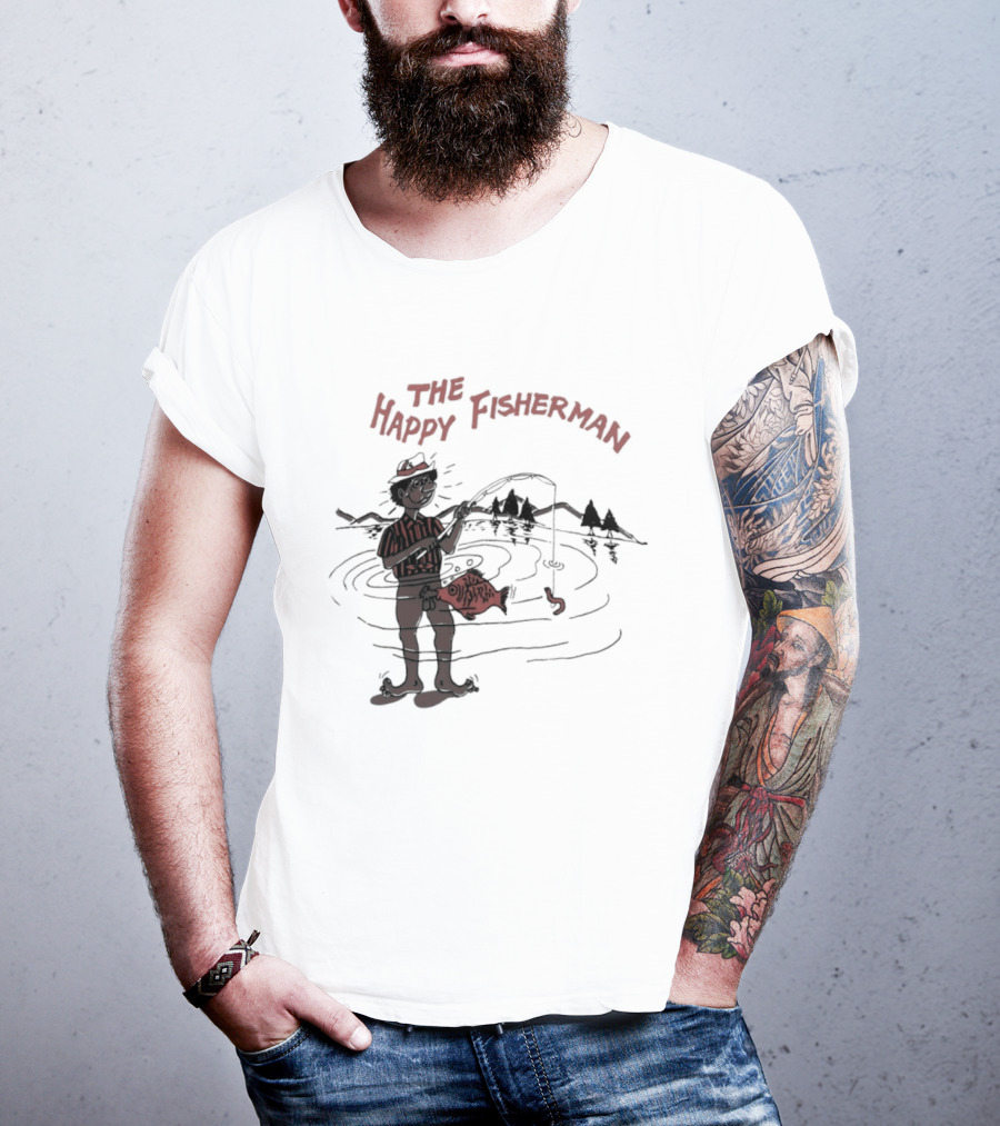 The Happy Fisherman Catching Fish In Scenic Lake Humor T-Shirt