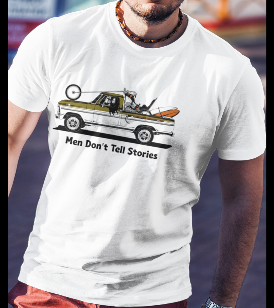 Men Don't Tell Stories Grim Reaper Chopper Motorcycle Truck Scene T-Shirt