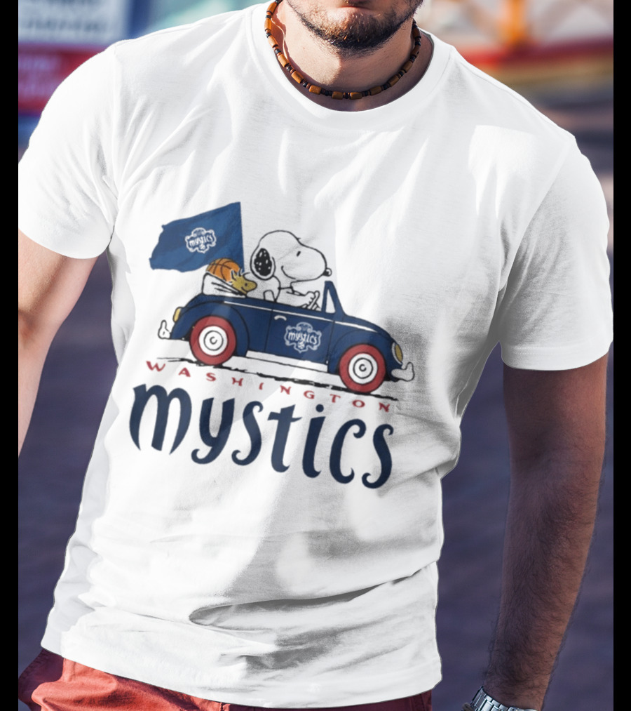 Washington Mystics Snoopy And Woodstock Driving With Basketball T-Shirt
