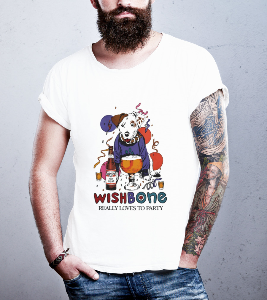 Wishbone Really Loves To Party Dog Beer Celebration T-Shirt