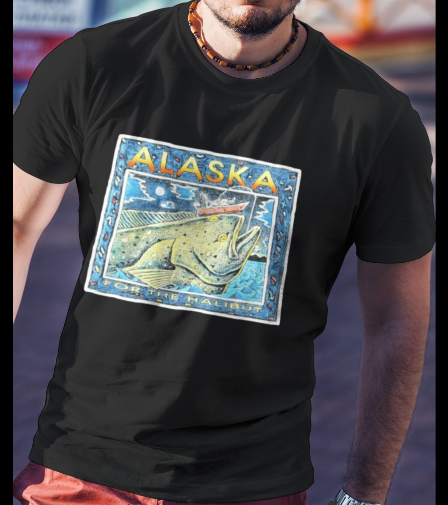 Alaska For The Halibut Fishing Adventure Under Moonlit Sky T-Shirt