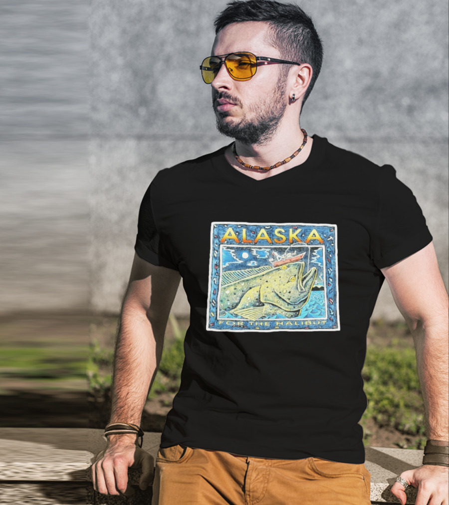 Alaska For The Halibut Fishing Adventure Under Moonlit Sky T-Shirt