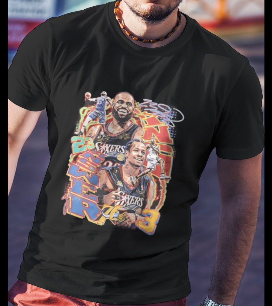 Allen Iverson LeBron James 23 Sixers NBA 76ers 3 Basketball Legends T-Shirt