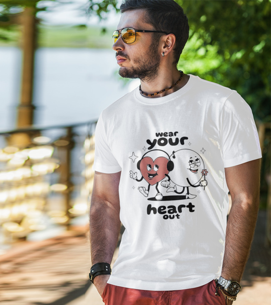 Wear Your Heart Out Love Aesthetic Headphones And Flower Cartoon Characters T-Shirt