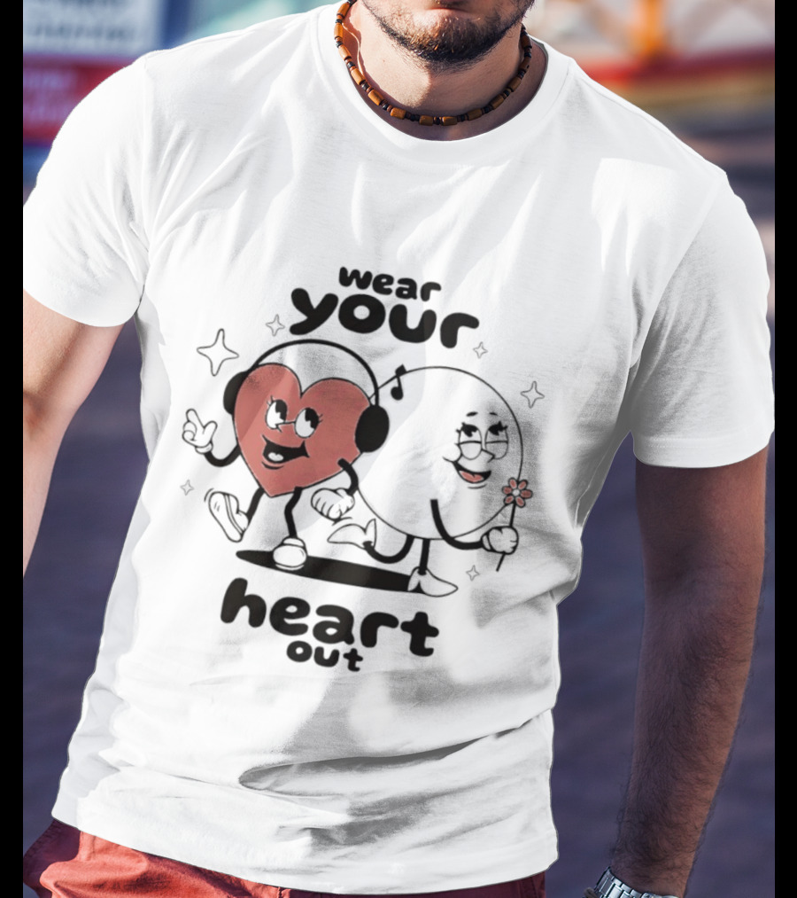 Wear Your Heart Out Love Aesthetic Headphones And Flower Cartoon Characters T-Shirt