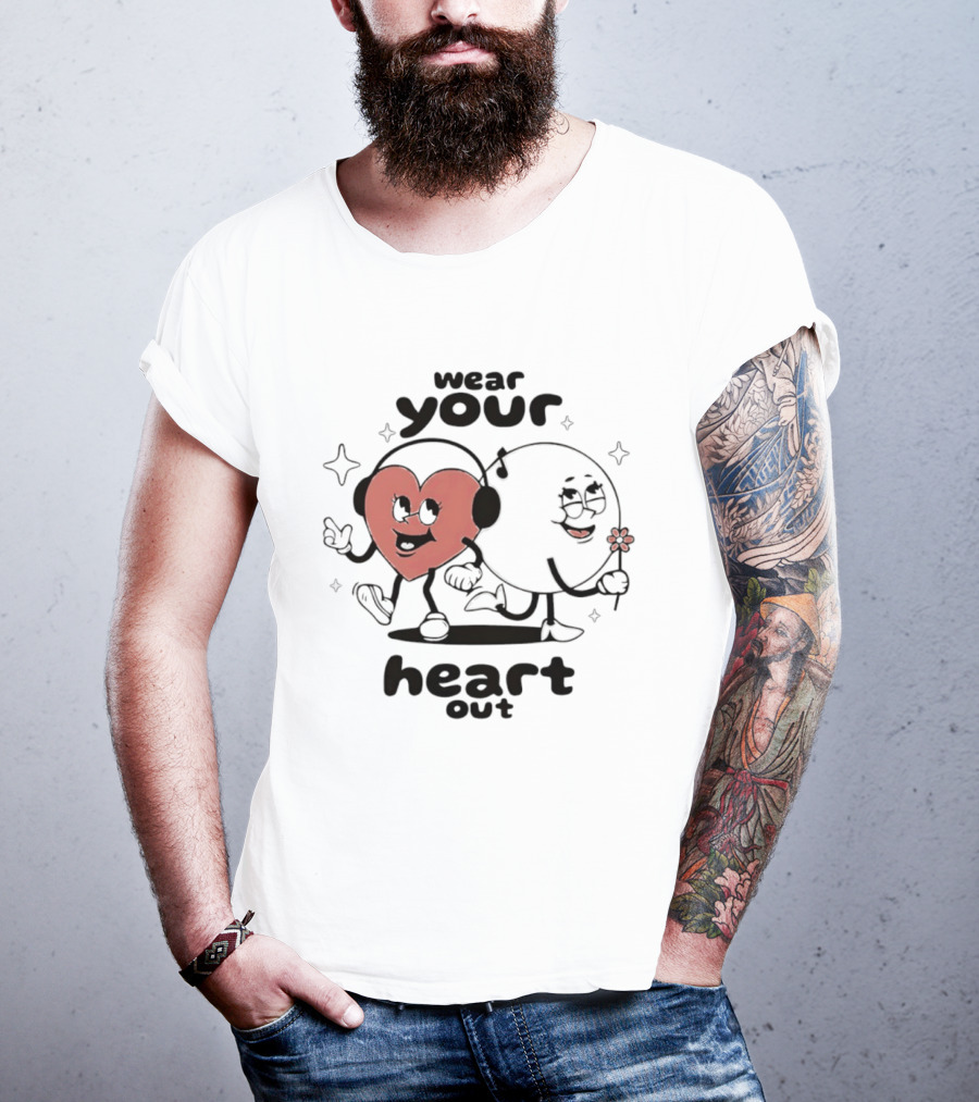 Wear Your Heart Out Love Aesthetic Headphones And Flower Cartoon Characters T-Shirt
