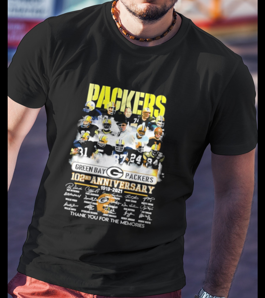 Green Bay Packers 102nd Anniversary 1919 2021 Thank You For The Memories Packers Legends Signatures Collection T-Shirt