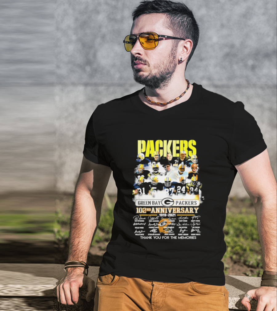 Green Bay Packers 102nd Anniversary 1919 2021 Thank You For The Memories Packers Legends Signatures Collection T-Shirt