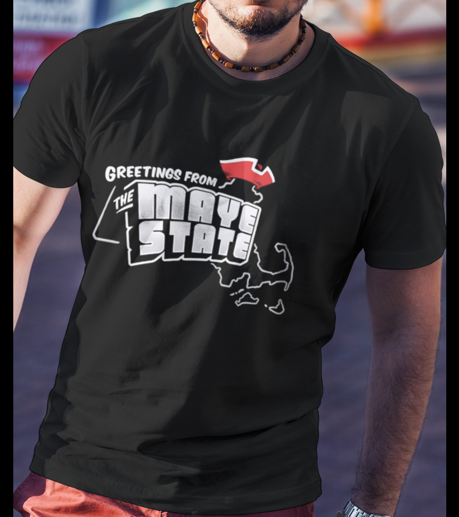 Greetings From The Maye State New England Outline Red Shape T-Shirt