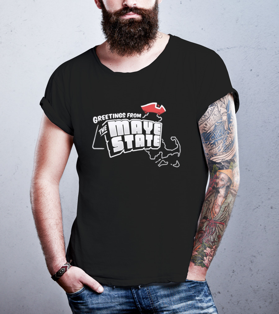 Greetings From The Maye State New England Outline Red Shape T-Shirt