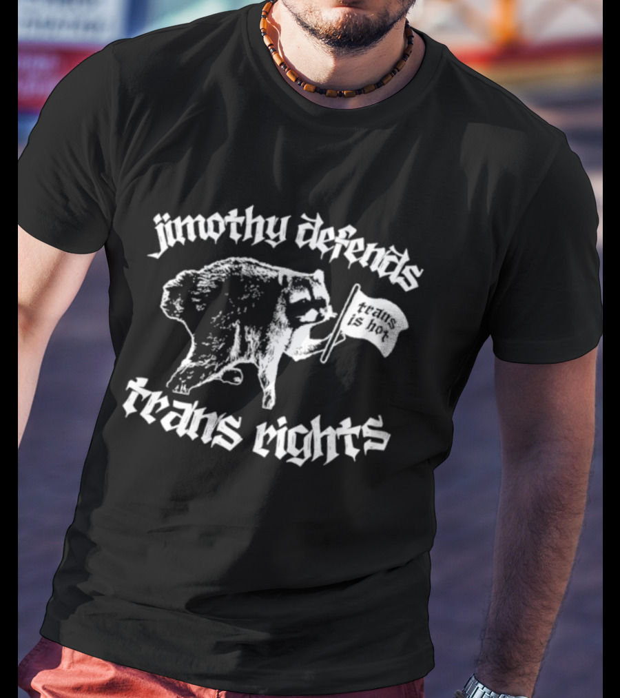 Jimothy Defends Trans Rights Raccoon Holding Flag T-Shirt