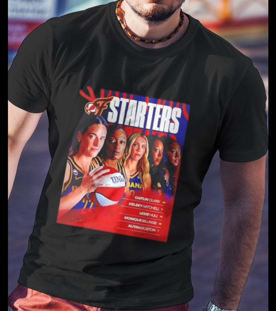 Indiana Fever Basketball Starters Caitlin Clark Kelsey Mitchell Lexie Hull Monique Billings Aliyah Boston T-Shirt