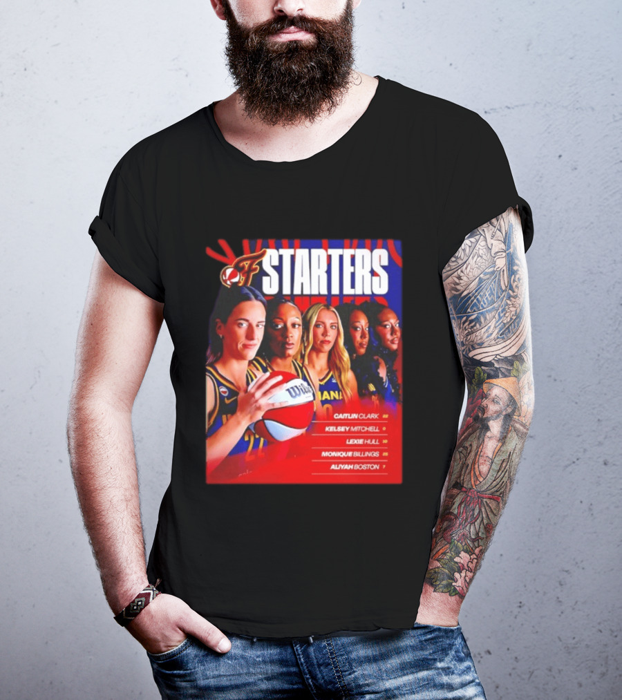 Indiana Fever Basketball Starters Caitlin Clark Kelsey Mitchell Lexie Hull Monique Billings Aliyah Boston T-Shirt