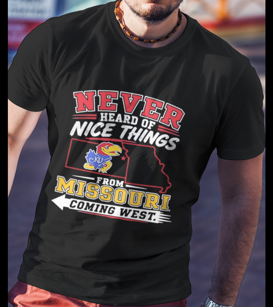 Never Heard Of Nice Things From Missouri Coming West Kansas Jayhawks KU Bird Map T-Shirt