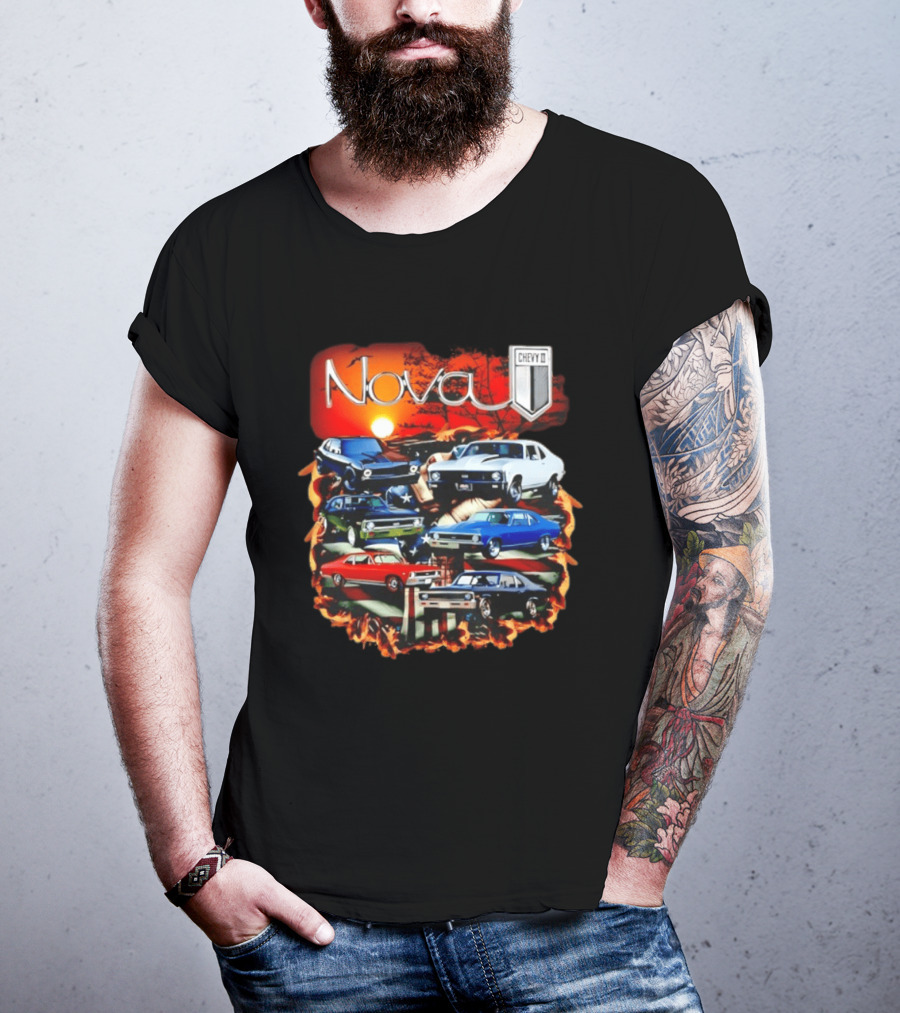 Nova Chevy II American Flag Muscle Car Collection Vintage Sunset T-Shirt