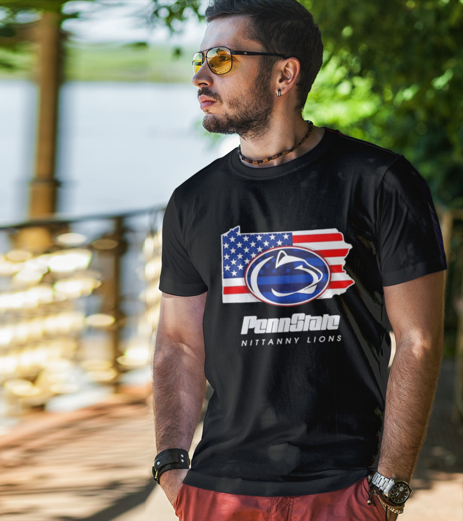 Penn State Nittany Lions Pennsylvania Flag American Pride T-Shirt