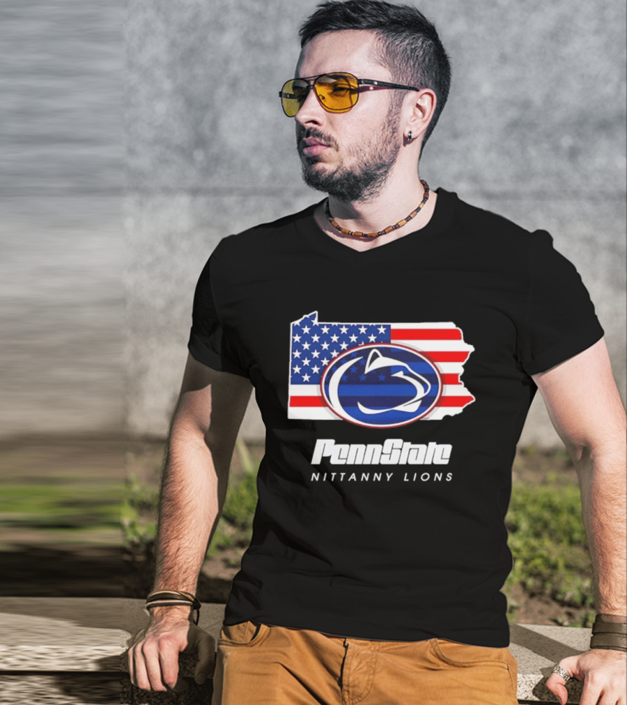 Penn State Nittany Lions Pennsylvania Flag American Pride T-Shirt