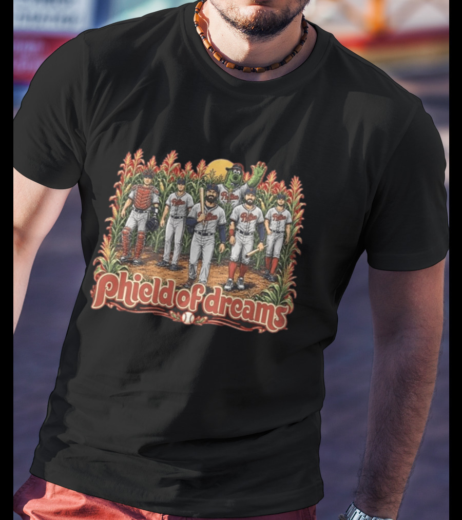 Phillies Phield Of Dreams Baseball Players And Mascot In Cornfield T-Shirt