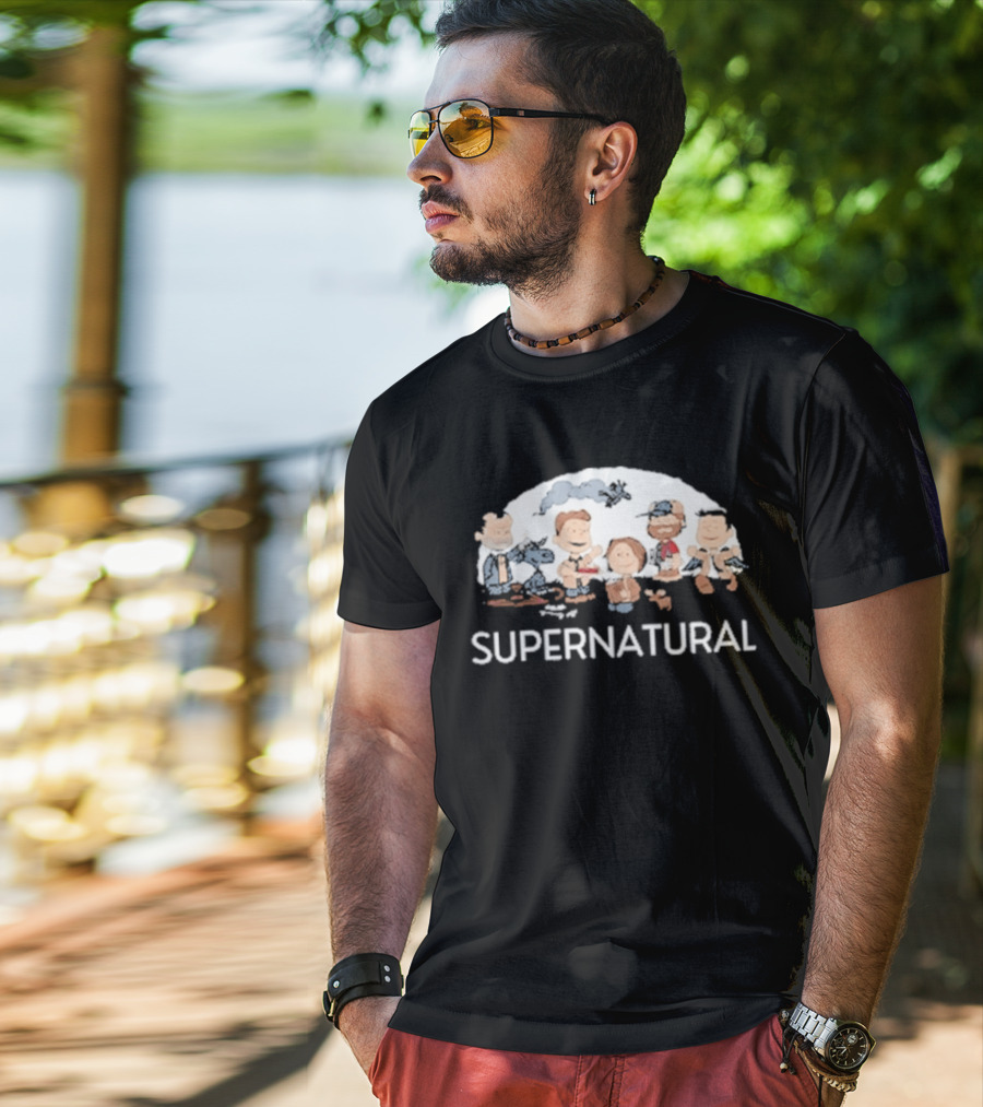 Supernatural Peanuts Cartoon Crossover Characters Collection T-Shirt