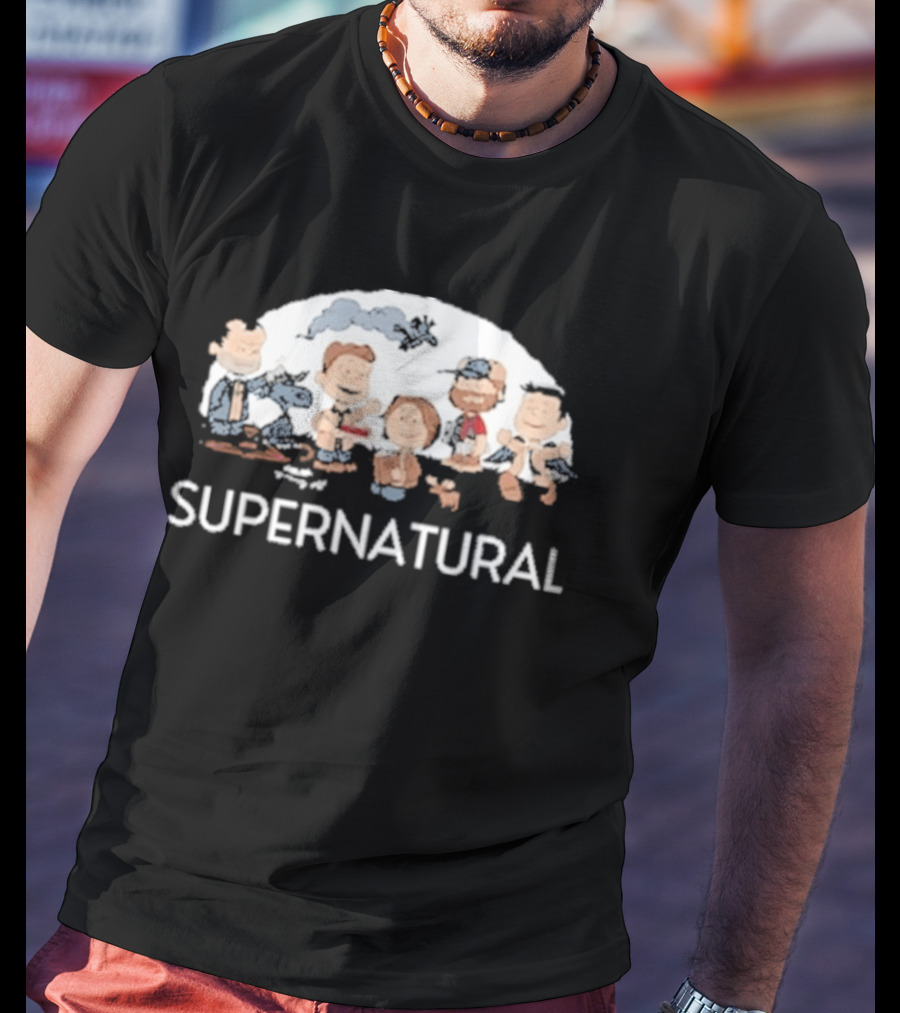 Supernatural Peanuts Cartoon Crossover Characters Collection T-Shirt