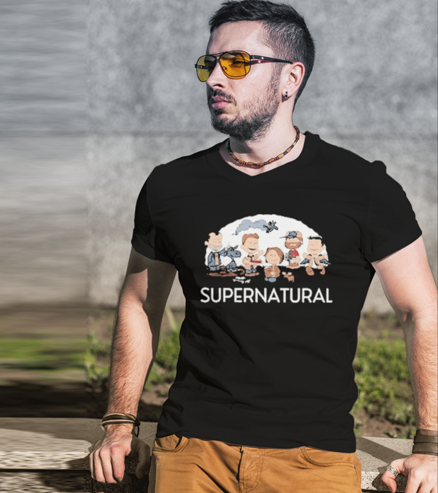 Supernatural Peanuts Cartoon Crossover Characters Collection T-Shirt