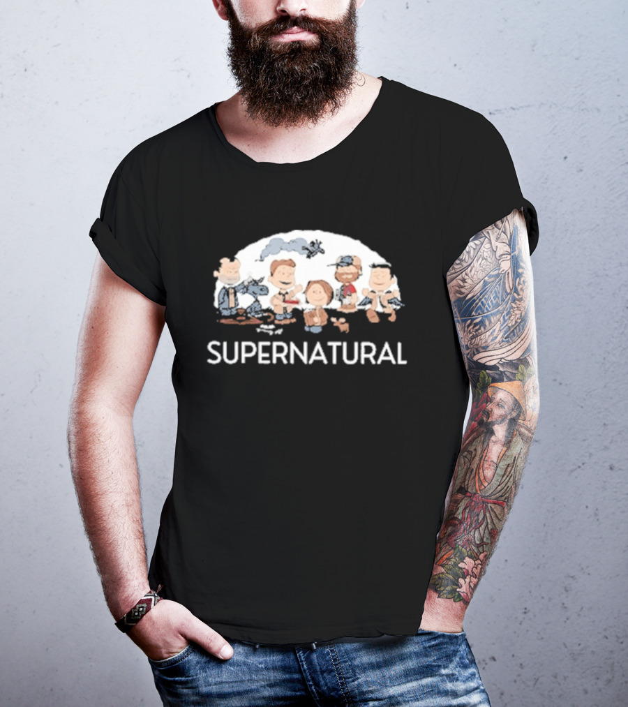 Supernatural Peanuts Cartoon Crossover Characters Collection T-Shirt