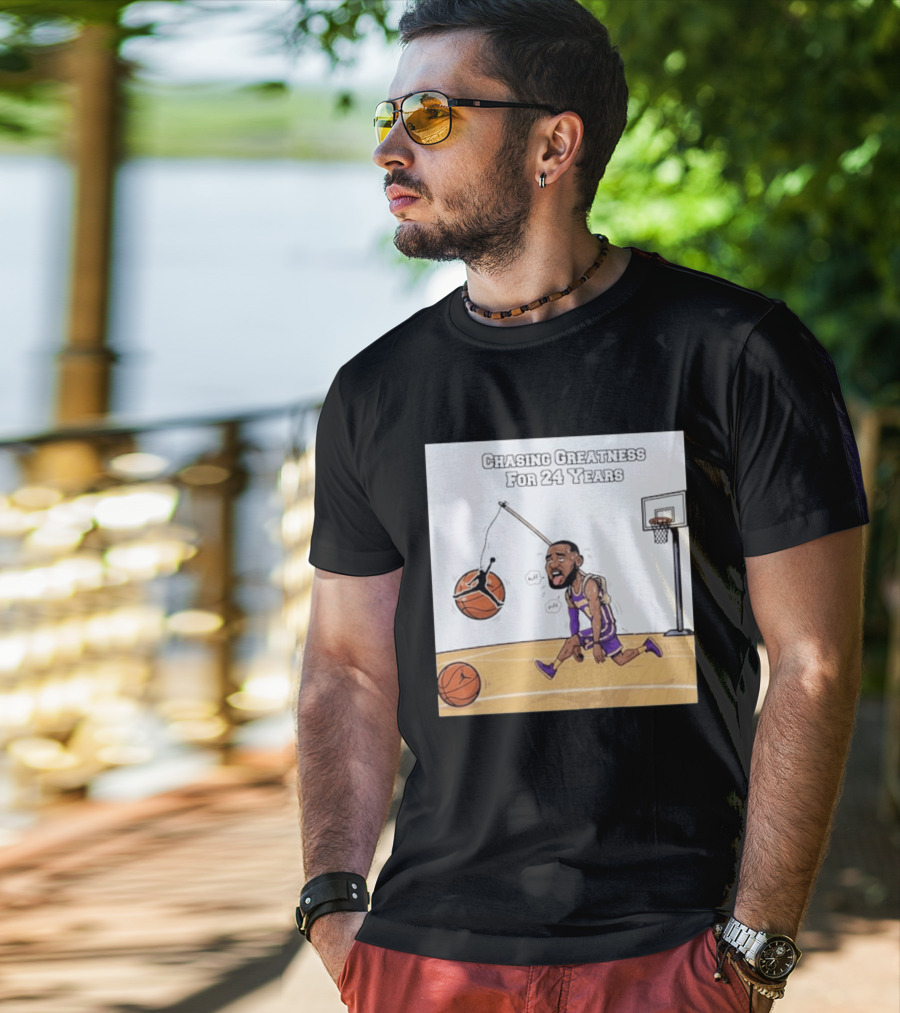 Chasing Greatness For 24 Years Basketball Cartoon With Hoop And Ball T-Shirt