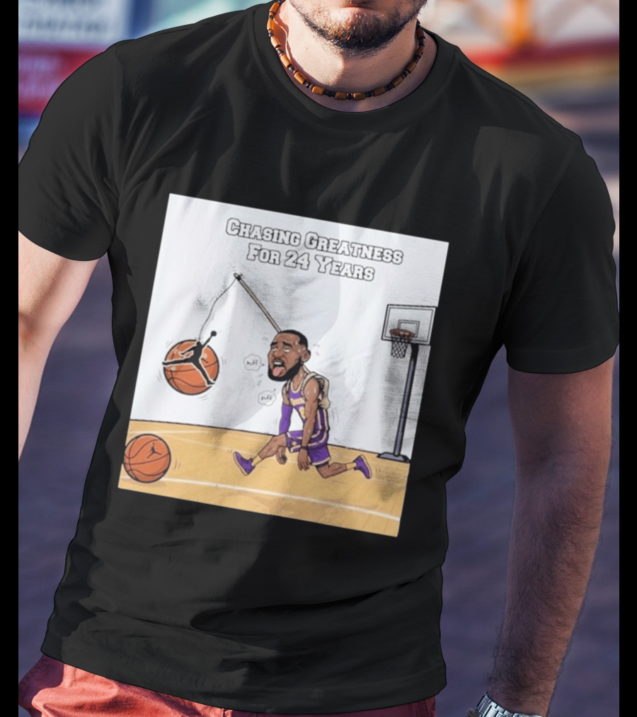 Chasing Greatness For 24 Years Basketball Cartoon With Hoop And Ball T-Shirt