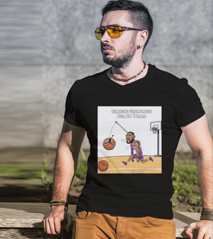Chasing Greatness For 24 Years Basketball Cartoon With Hoop And Ball T-Shirt