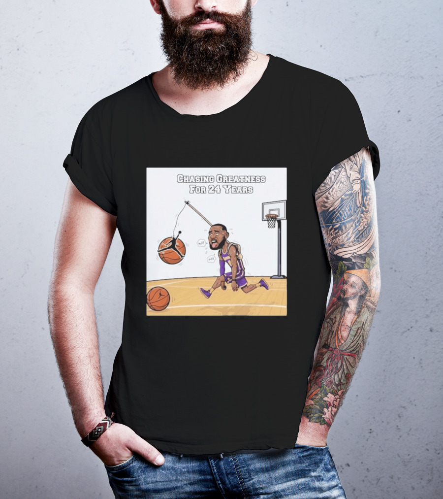 Chasing Greatness For 24 Years Basketball Cartoon With Hoop And Ball T-Shirt