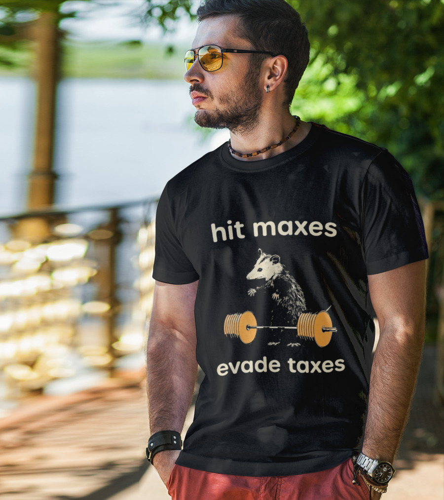 Hit Maxes Evade Taxes Mouse Bench Press T-Shirt