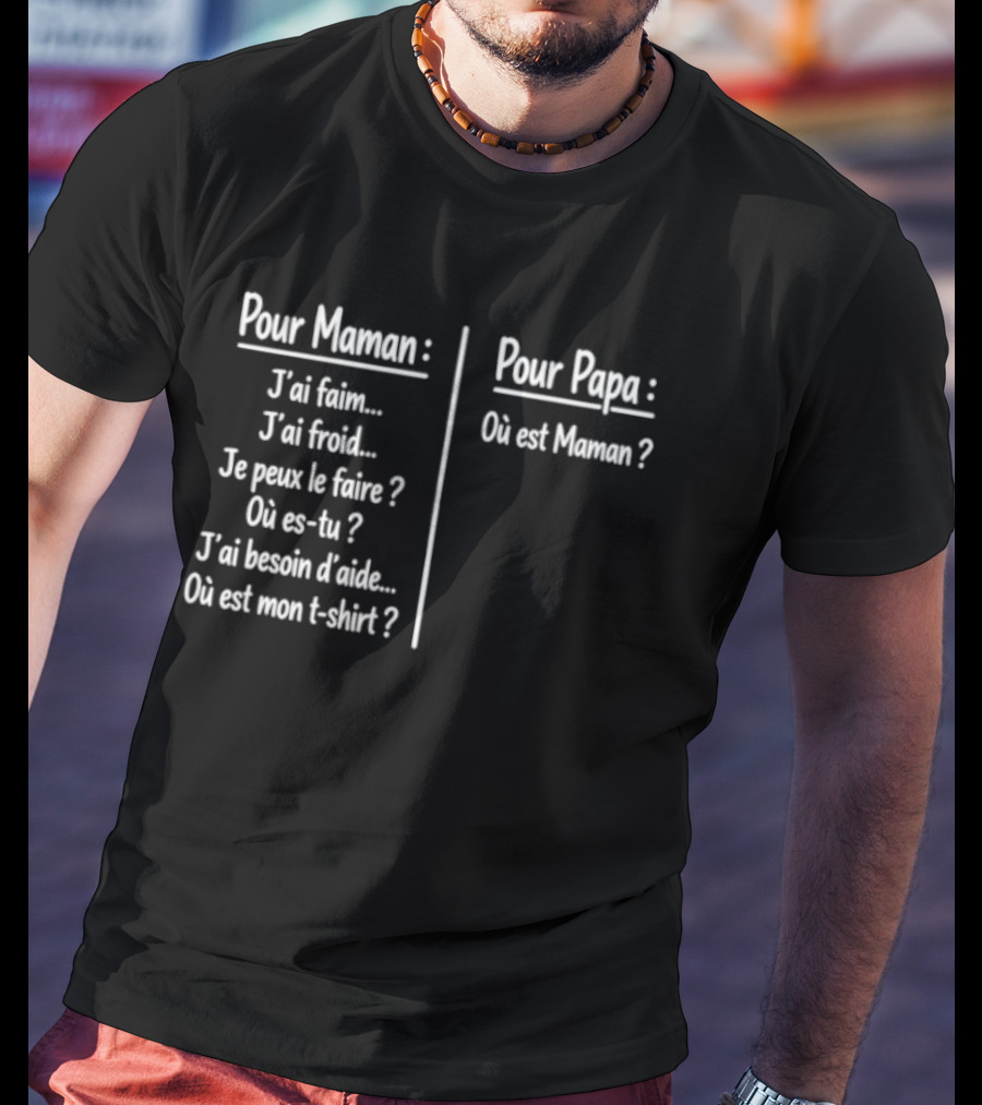 Pour Maman Papa J'ai Faim Froid Parenting Humor Où Est Maman Comparison T-Shirt