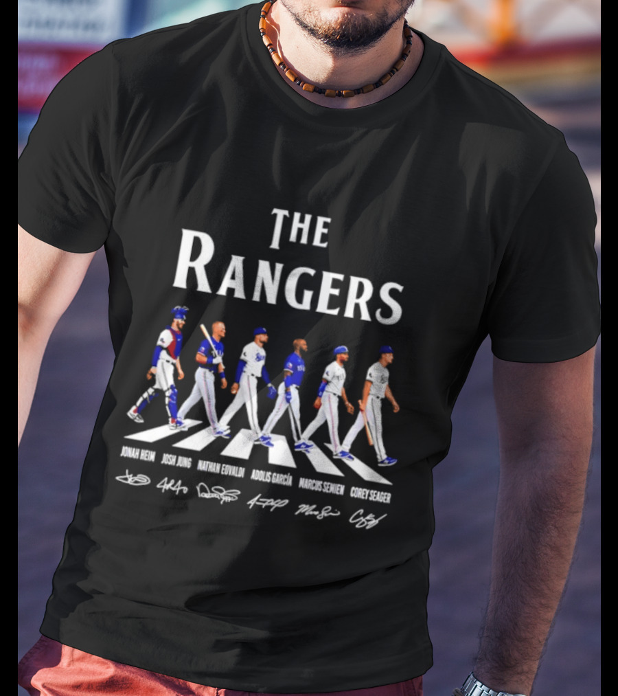 The Rangers Jonah Heim Josh Jung Nathan Eovaldi Adolis Garcia Marcus Semien Corey Seager Abbey Road Baseball Players T-Shirt