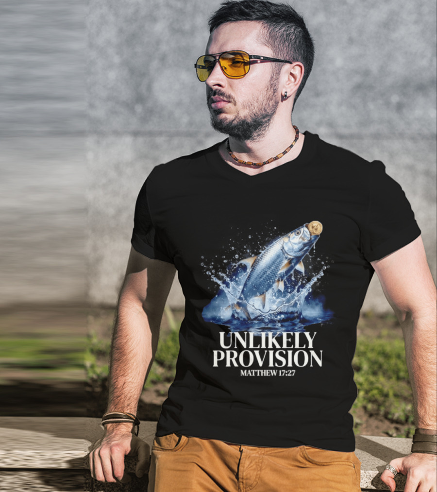 Unlikely Provision Matthew 17 27 Fish With Coin Biblical Reference T-Shirt