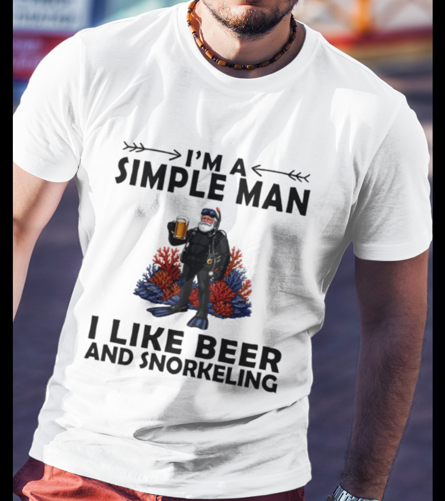 I'm A Simple Man I Like Beer And Snorkeling Diver Holding With Coral T-Shirt