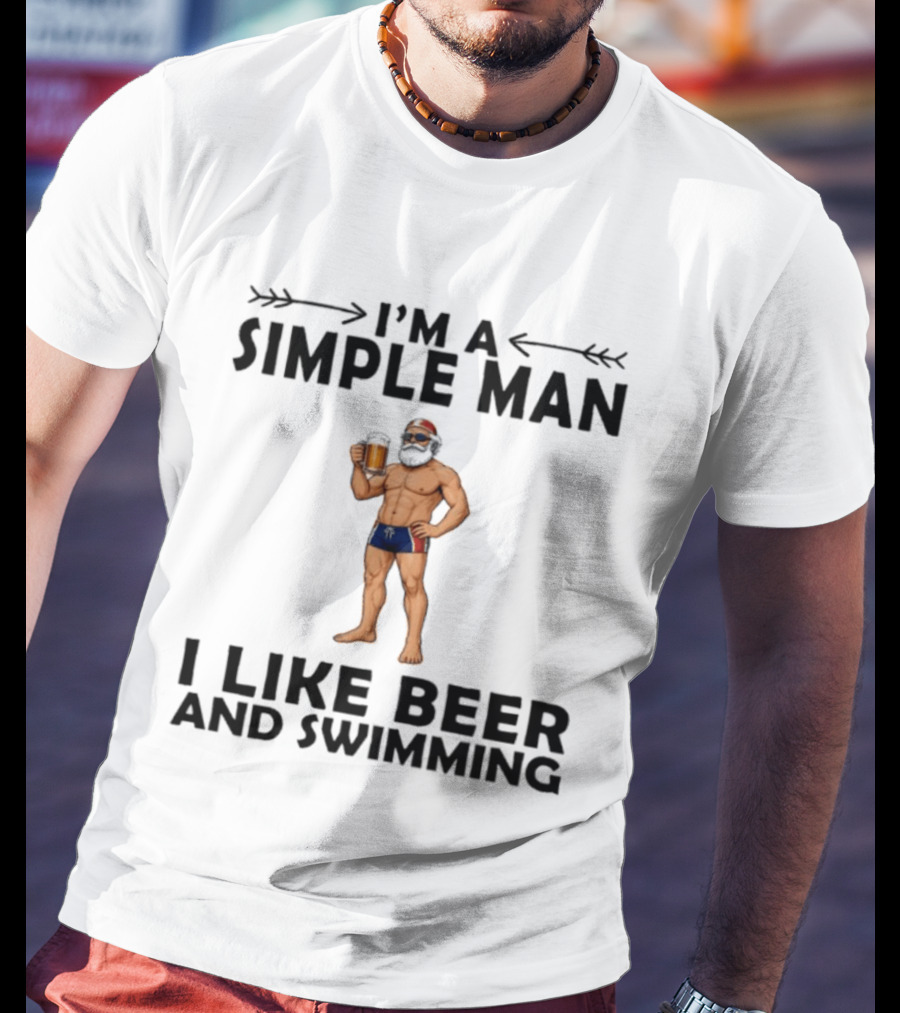 I'm A Simple Man I Like Beer And Swimming Funny Bearded Swimmer With Beer T-Shirt