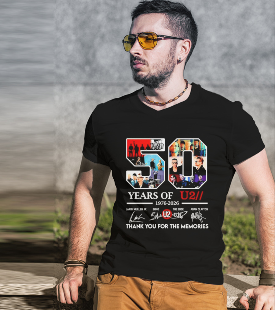 50 Years Of U2 1976 2026 Larry Mullen Jr Bono The Edge Adam Clayton Thank You For The Memories T-Shirt