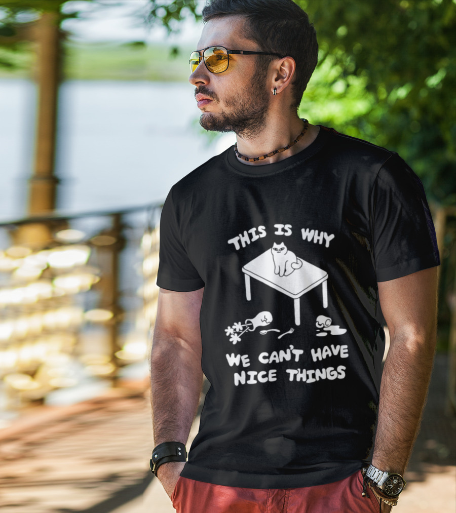 This Is Why We Can't Have Nice Things Cat On Table Spilled Cup And Fork T-Shirt