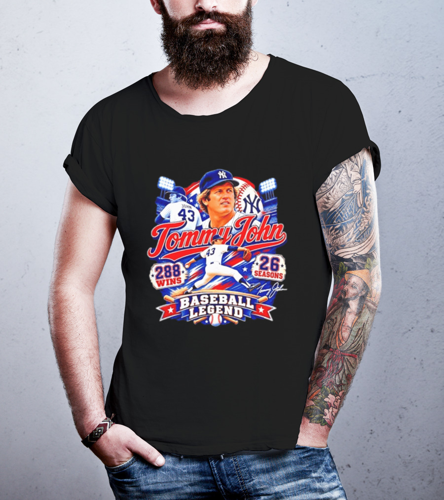 Tommy John 43 NY Yankees Baseball Legend 288 Wins 26 Seasons T-Shirt