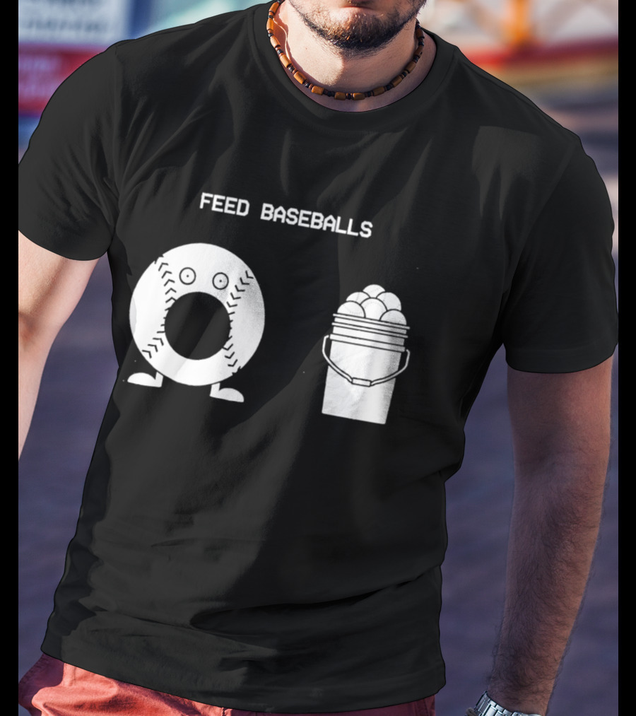 Feed Baseballs Funny Donut Character With Baseball Bucket T-Shirt