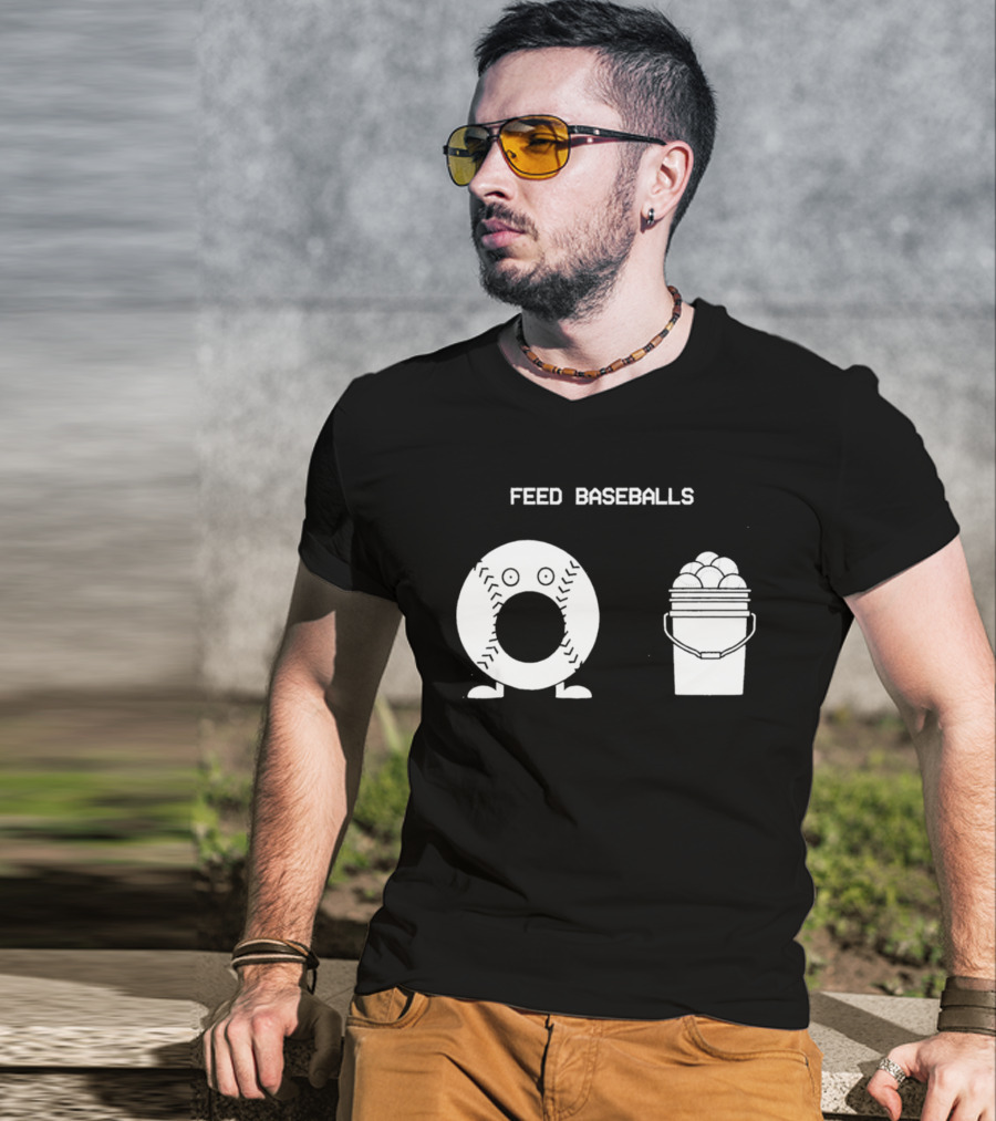 Feed Baseballs Funny Donut Character With Baseball Bucket T-Shirt