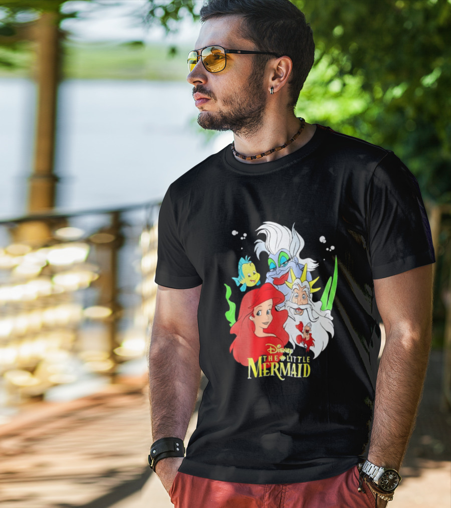 Disney The Little Mermaid Ariel Ursula King Triton Flounder Characters T-Shirt