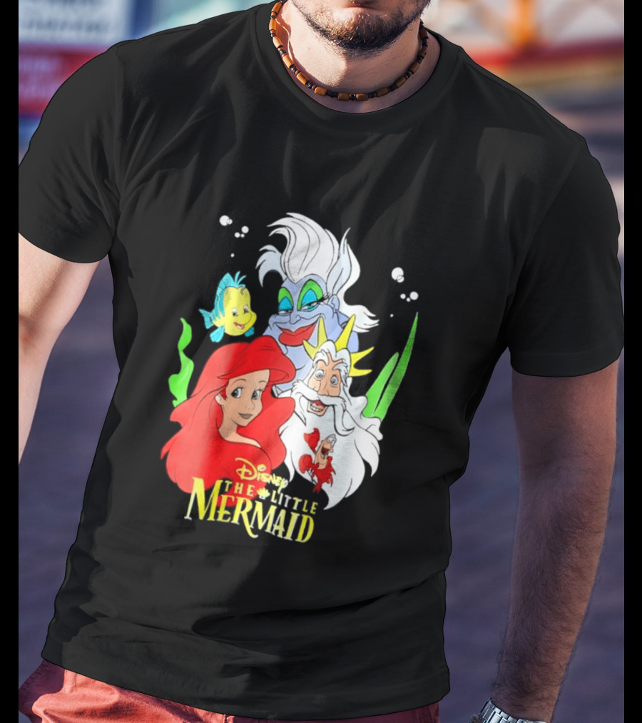 Disney The Little Mermaid Ariel Ursula King Triton Flounder Characters T-Shirt
