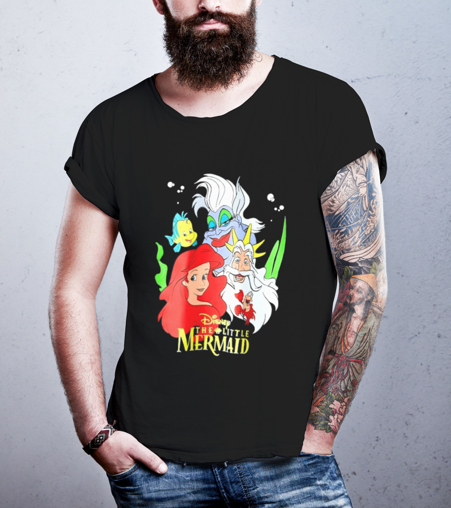 Disney The Little Mermaid Ariel Ursula King Triton Flounder Characters T-Shirt