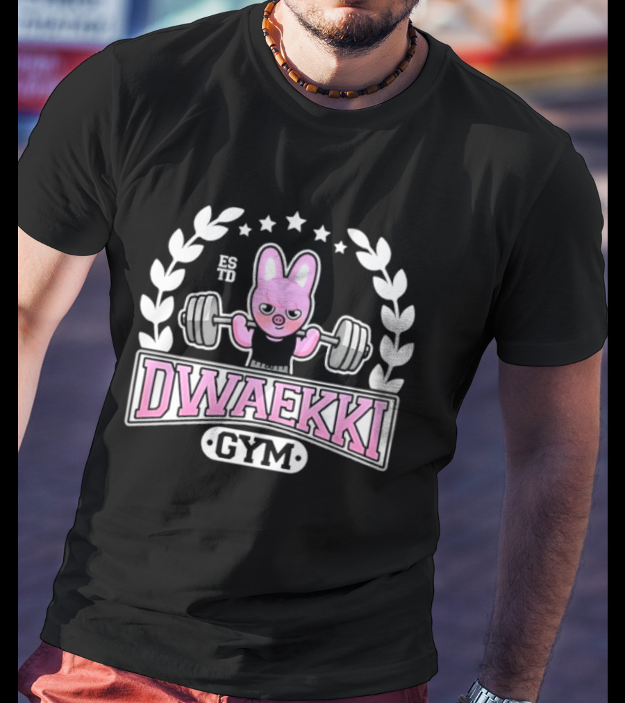 Dwaekki Gym Stray Hyunjin SKZOO K Pop Weightlifting Bunny Character Fitness Fan Gear T-Shirt