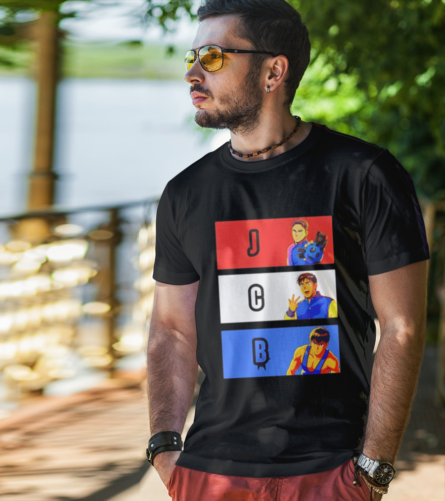 JCB Anime Characters Red White Blue Panels T-Shirt