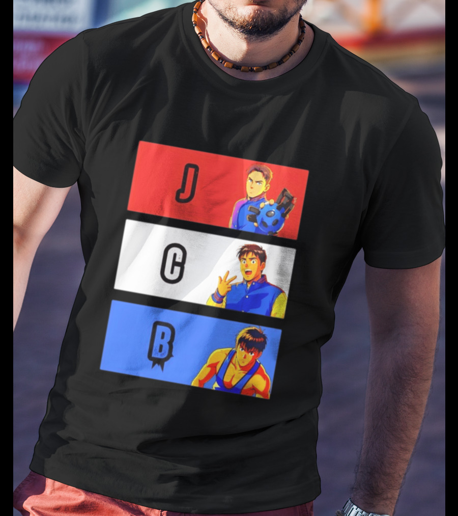 JCB Anime Characters Red White Blue Panels T-Shirt