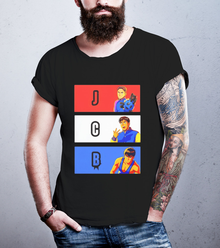 JCB Anime Characters Red White Blue Panels T-Shirt